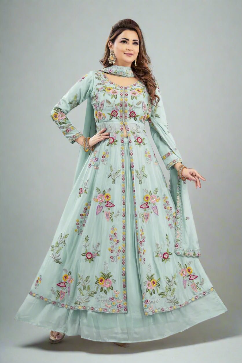 Graceful Center - Cut Ensemble in Pure Chinon with Exquisite Hand & Embroidery Work - Shreenath Collection