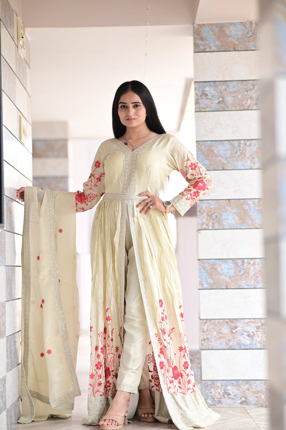 INDO - WESTERN STYLE JARI TISSUE FABRIC WITH BEAUTIFUL EMBROIDERY WORK - Shreenath Collection