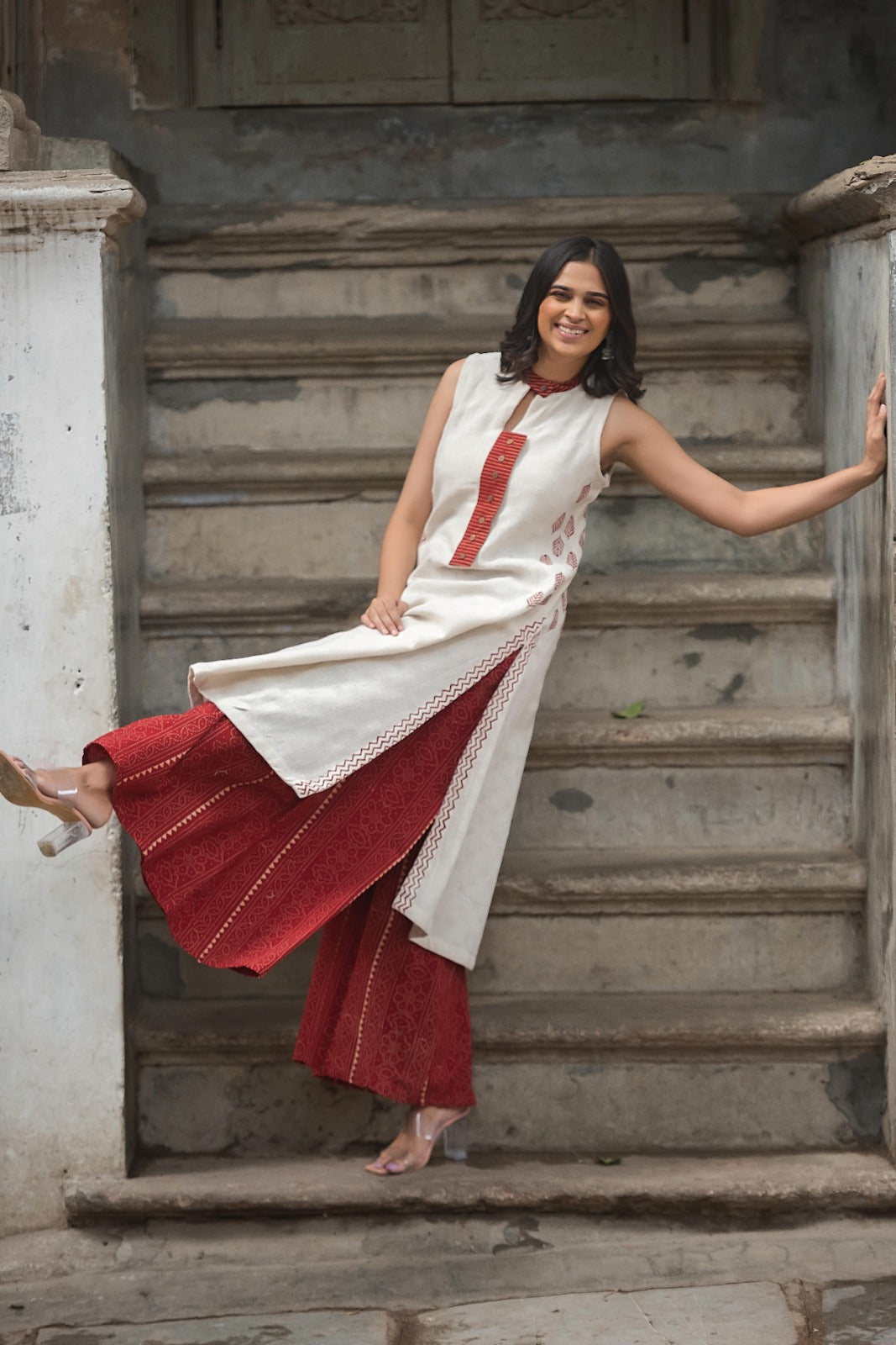 PALAZO SET WITH KALAMKARI WORK AND COTTON HANDLOOM