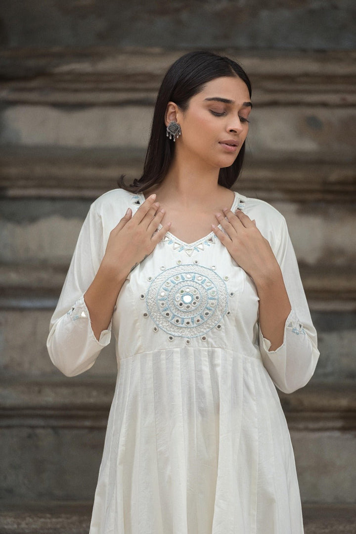 ANARKALI SET WITH STUNNING MIRROR HANDWORK ON TOP AND BOTTOM - Shreenath Collection