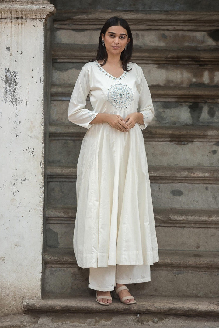ANARKALI SET WITH STUNNING MIRROR HANDWORK ON TOP AND BOTTOM - Shreenath Collection