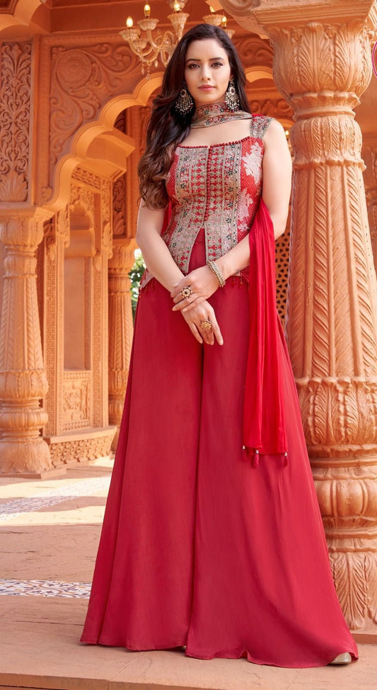 Exquisite Handcrafted Crop Top & Flared Palazzo Set in Luxurious Jacquard & Crepe - Shreenath Collection