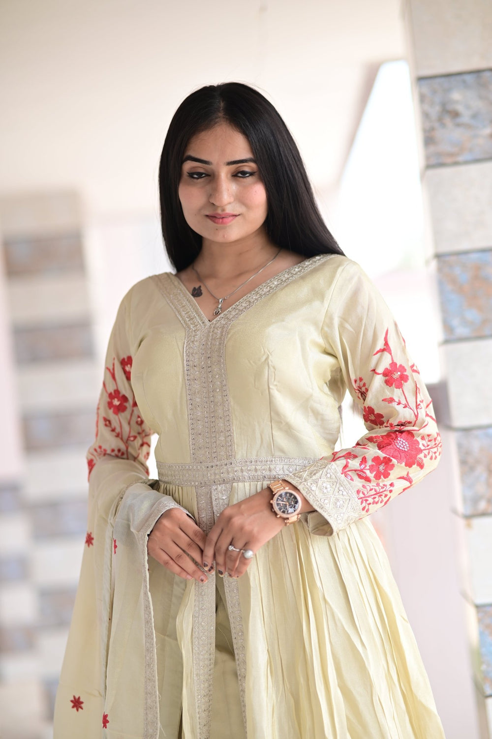 INDO - WESTERN STYLE JARI TISSUE FABRIC WITH BEAUTIFUL EMBROIDERY WORK - Shreenath Collection