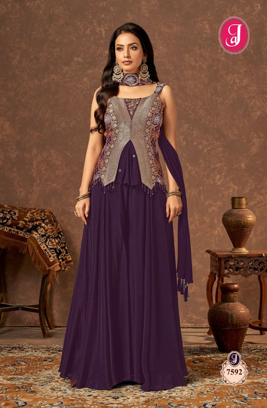 Majestic Hand - Embroidered Crop Top & Flowing Palazzo Set in Luxe Jacquard & Crepe - Shreenath Collection
