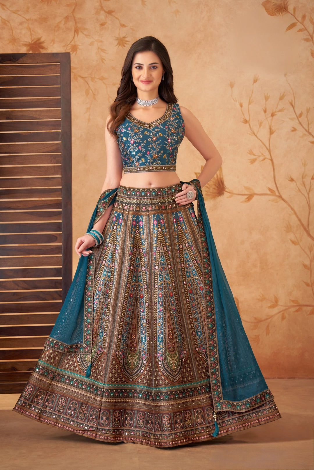 Malabar Silk Mirror Work Crop Top - Shreenath Collection