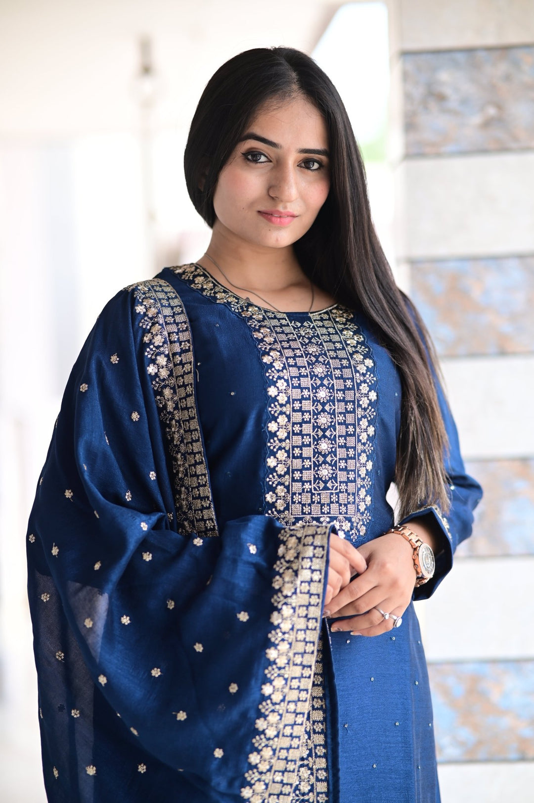 NATURAL SOFT SILK SET OF THREE WITH KANSHYAP EMBROIDERY DUPATTA AND INTRICATE WORK - Shreenath Collection