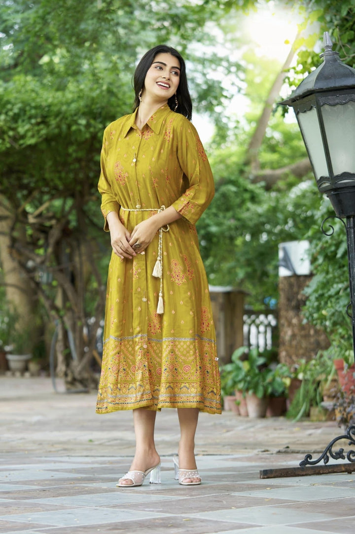 One - Piece Style Foil - Print Kurti in Gajji Fabric - Shreenath Collection