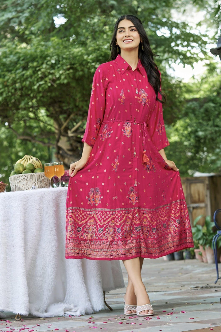 One - Piece Style Foil - Print Kurti in Gajji Fabric - Shreenath Collection