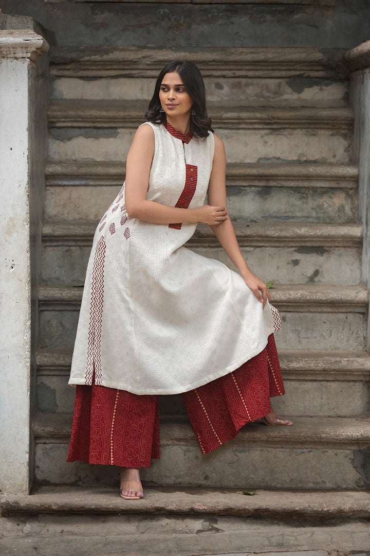 PALAZO SET WITH KALAMKARI WORK AND COTTON HANDLOOM - Shreenath Collection