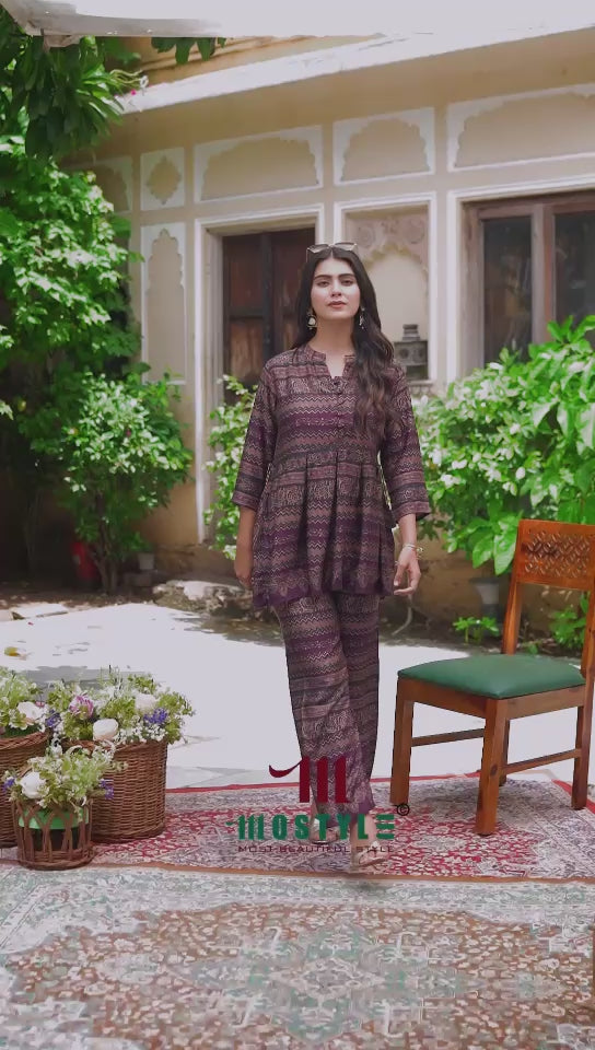 Printed Peplum Co-ord Set in Gajji Fabric