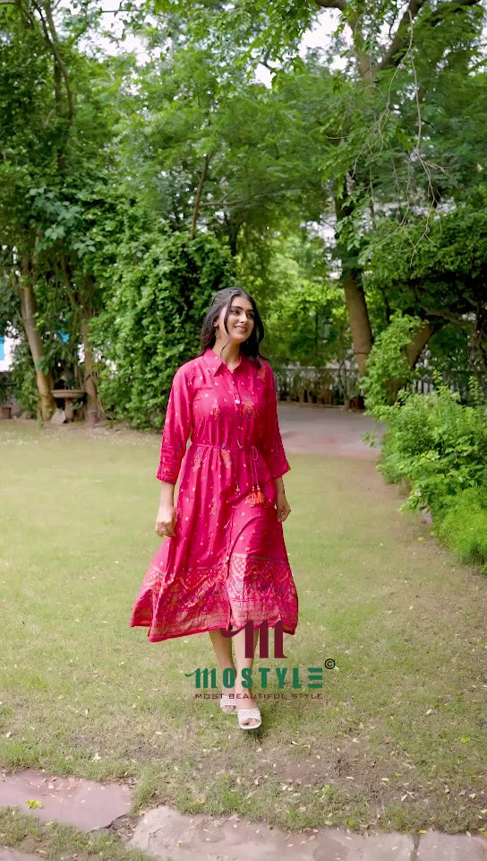 One-Piece Style Foil-Print Kurti in Gajji Fabric