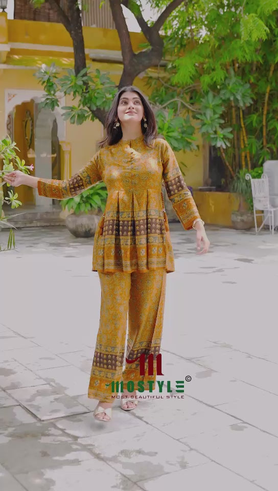 Printed Peplum Co-ord Set in Gajji Fabric