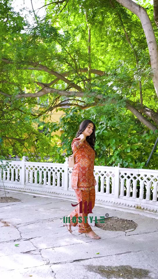 Printed Co-ord Set in Discharge Rayon Fabric