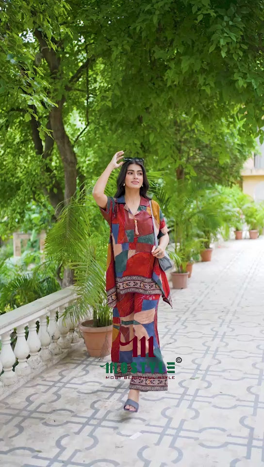 Digital Print Co-ord Set in Discharge Rayon Fabric