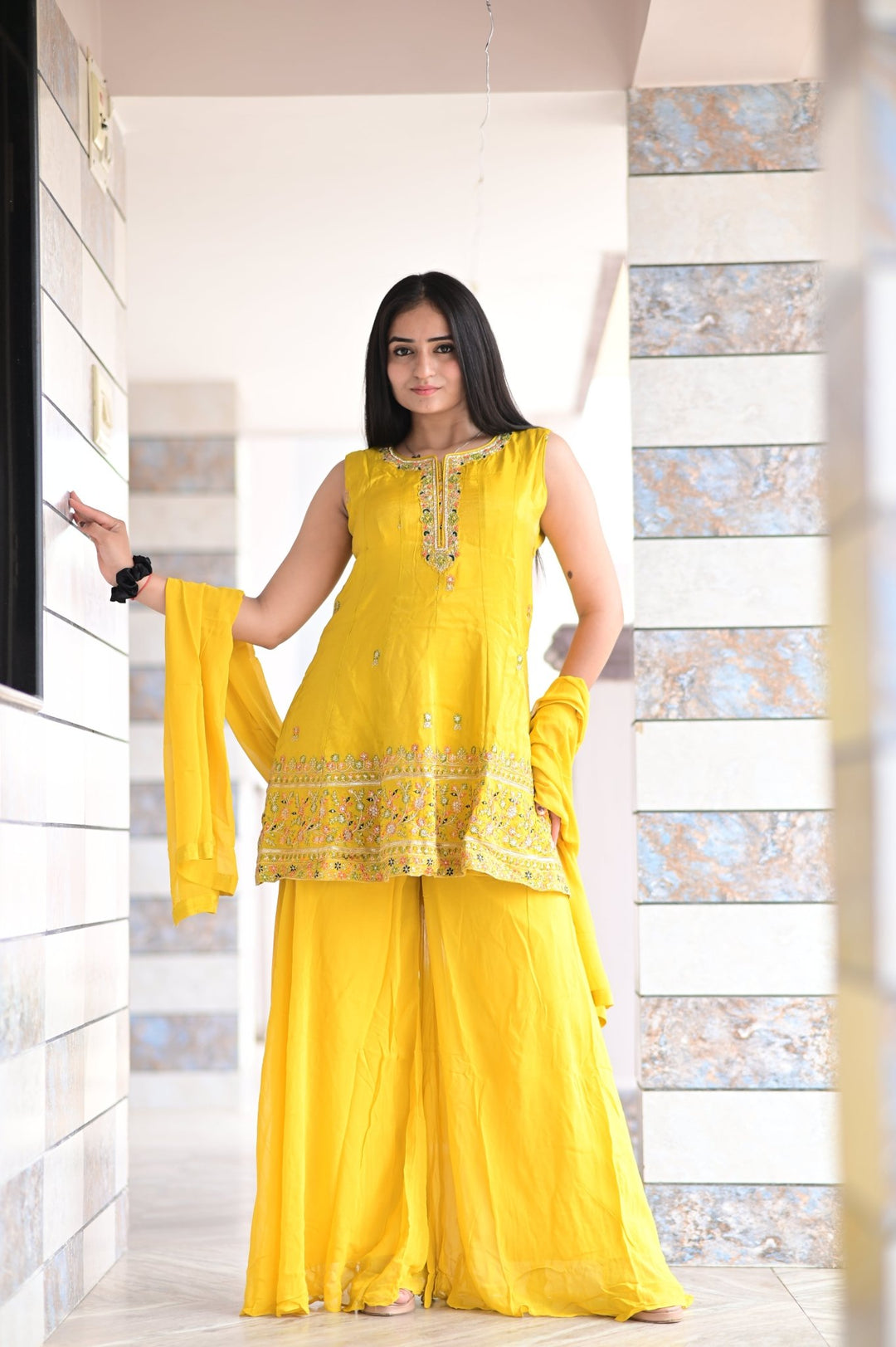 PURE DOLA SILK PALAZZO SET WITH BEAUTIFUL HANDWORK - Shreenath Collection