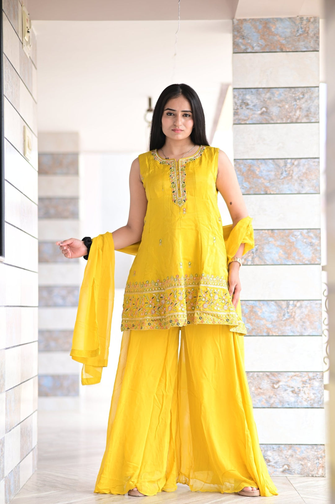 PURE DOLA SILK PALAZZO SET WITH BEAUTIFUL HANDWORK - Shreenath Collection
