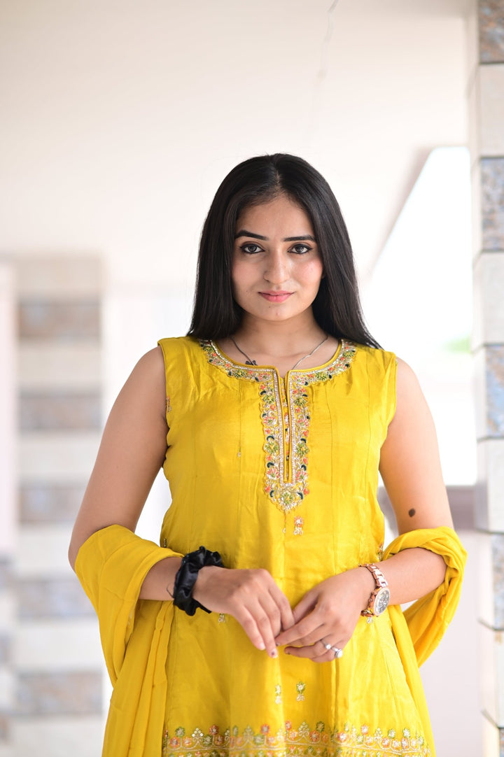 PURE DOLA SILK PALAZZO SET WITH BEAUTIFUL HANDWORK - Shreenath Collection