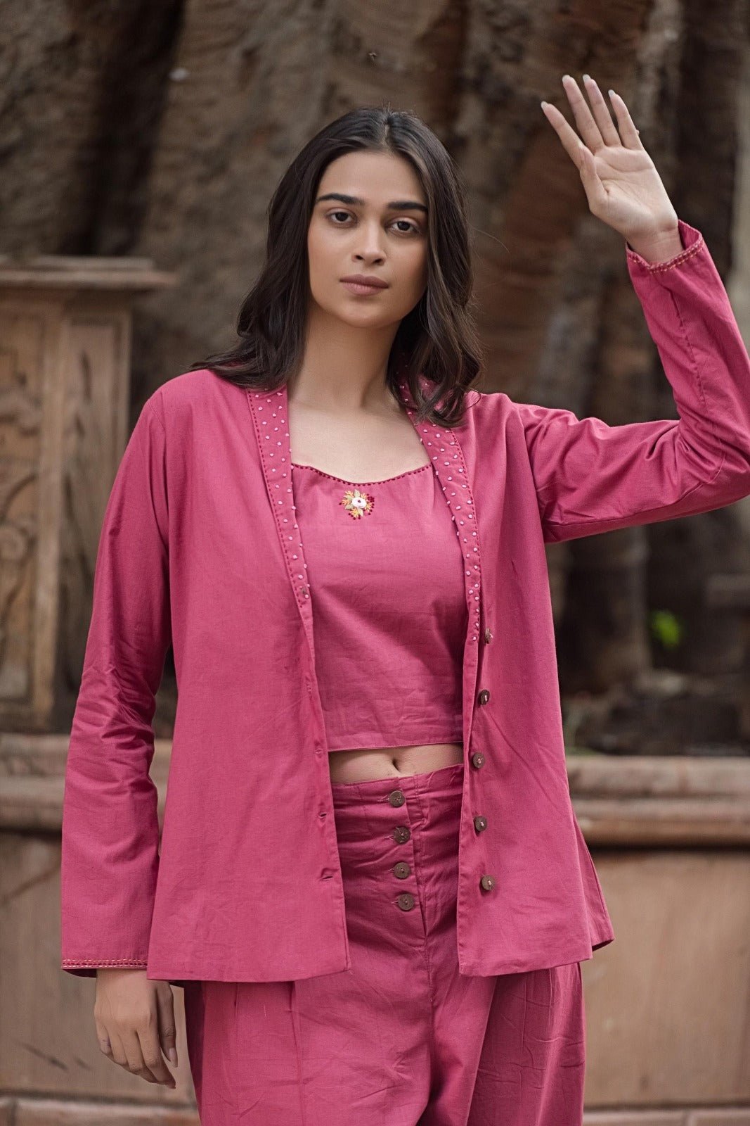 THREE - PIECE COTTON SET WITH JACKET AND CULOTTE PANTS – STYLISH & COMFORTABLE WOMEN'S WEAR - Shreenath Collection