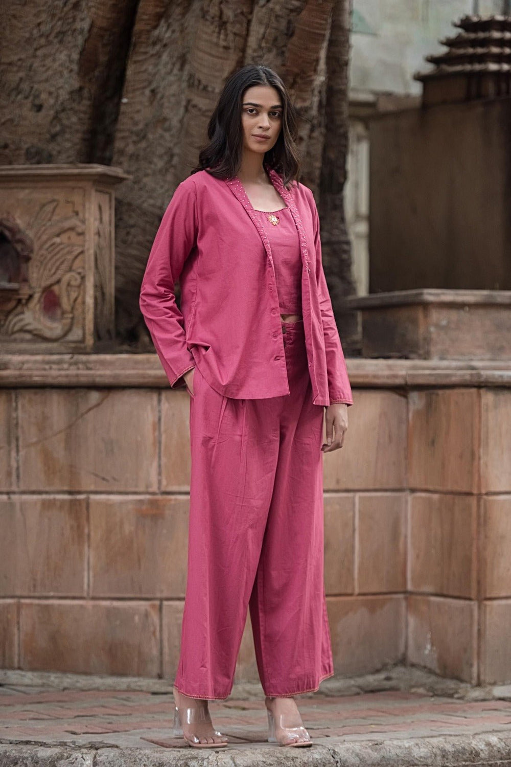 THREE - PIECE COTTON SET WITH JACKET AND CULOTTE PANTS – STYLISH & COMFORTABLE WOMEN'S WEAR - Shreenath Collection