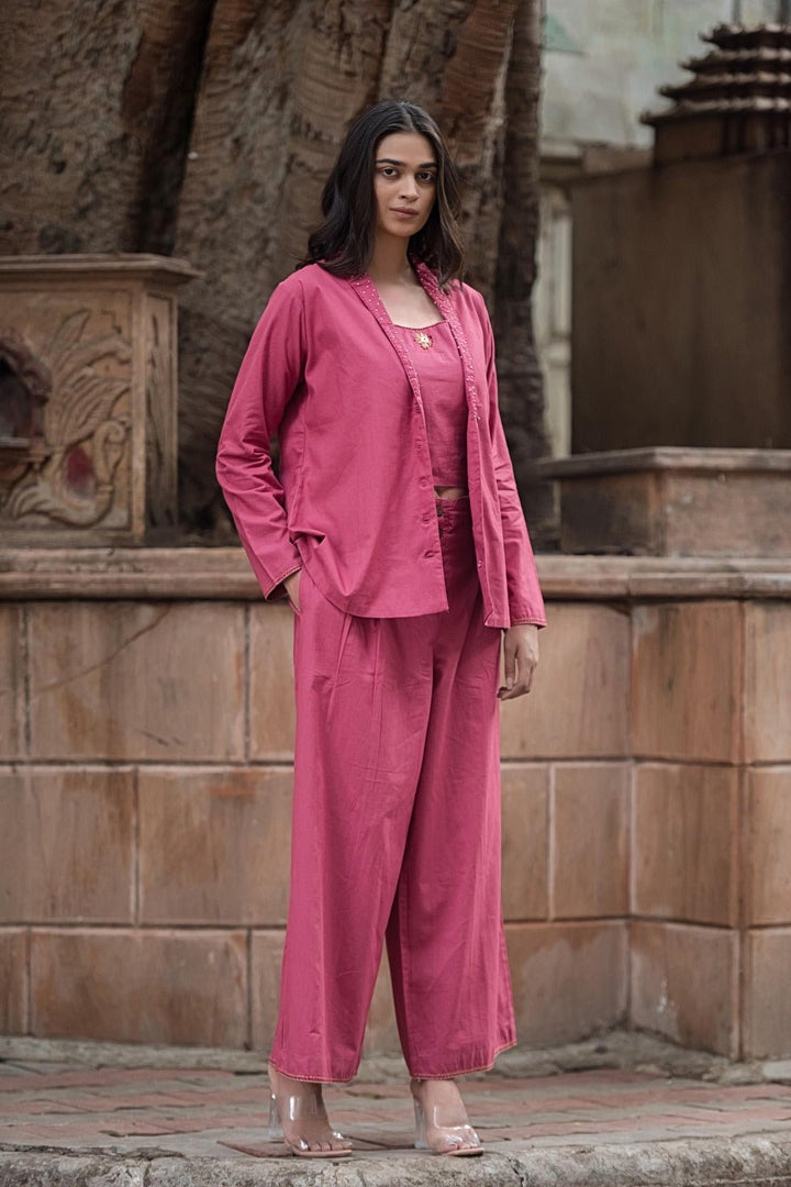 THREE - PIECE COTTON SET WITH JACKET AND CULOTTE PANTS – STYLISH & COMFORTABLE WOMEN'S WEAR - Shreenath Collection