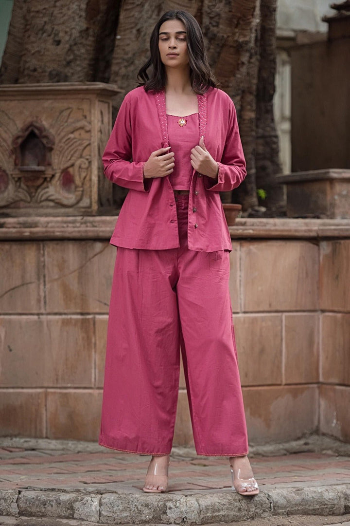 THREE - PIECE COTTON SET WITH JACKET AND CULOTTE PANTS – STYLISH & COMFORTABLE WOMEN'S WEAR - Shreenath Collection